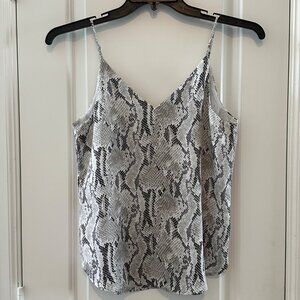 Express XS Snake Print Sleeveless V-Neck Cami Top Womens 100% Polyester White &